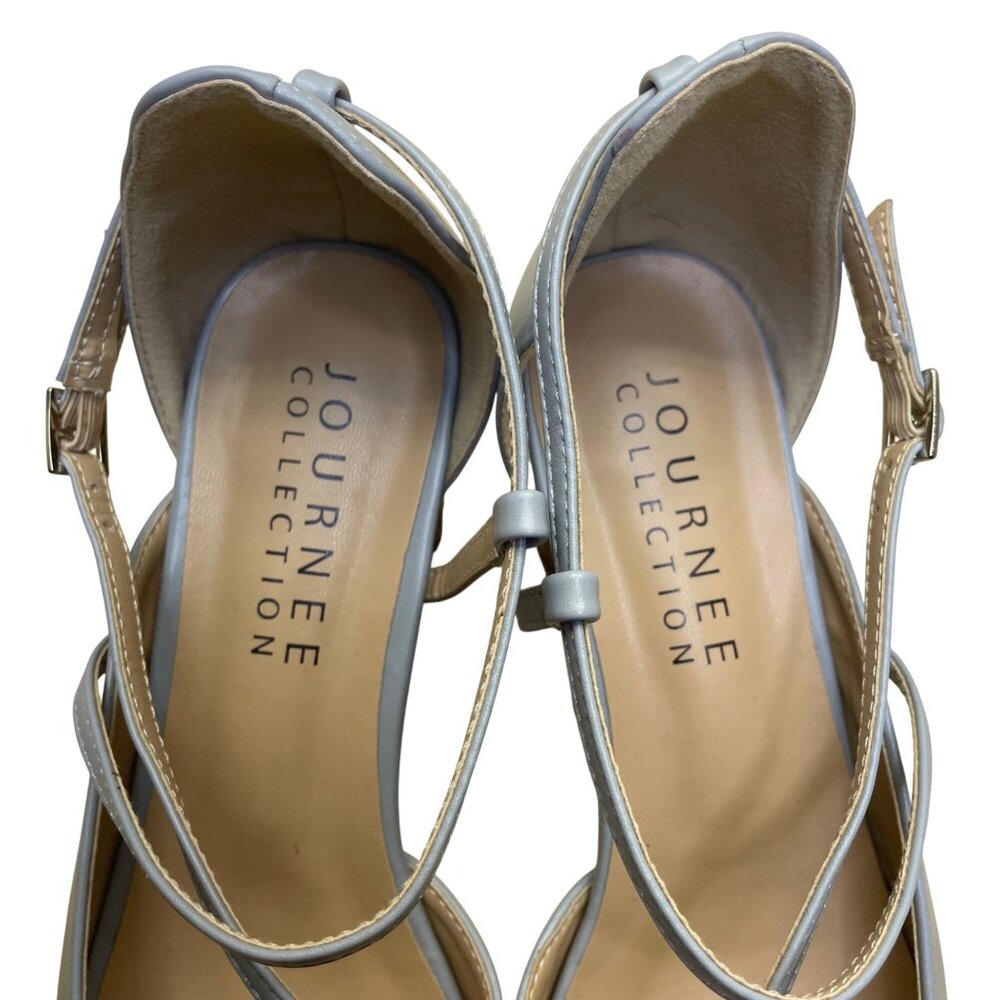Journee Collection Women’s Gray Faux Leather Strappy Pointed Toe Heels Size 7.5 - Picture 6 of 10